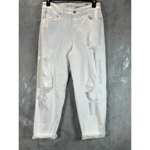 INC International Concepts Women's White Mid-Rise Ripped Boyfriend Jeans SZ14/32